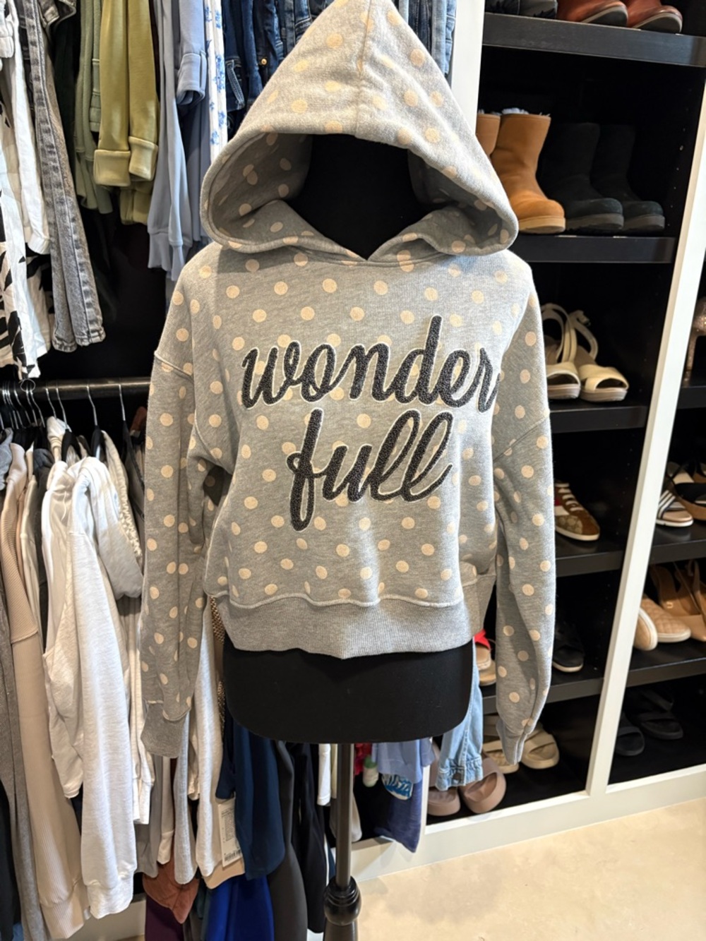 Zara Kids Gray Polka Dot Hooded Sweatshirt with Cream Dots